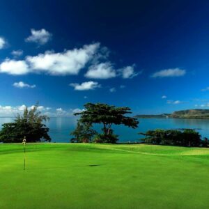 Il paradiso del golf delle Mauritius abbina  a meraviglia i colori del mare e del green
